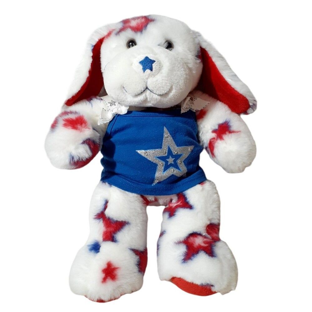 Build A Bear Stars Plush Puppy Stuffed Red White Blue Patriotic With Top15"
